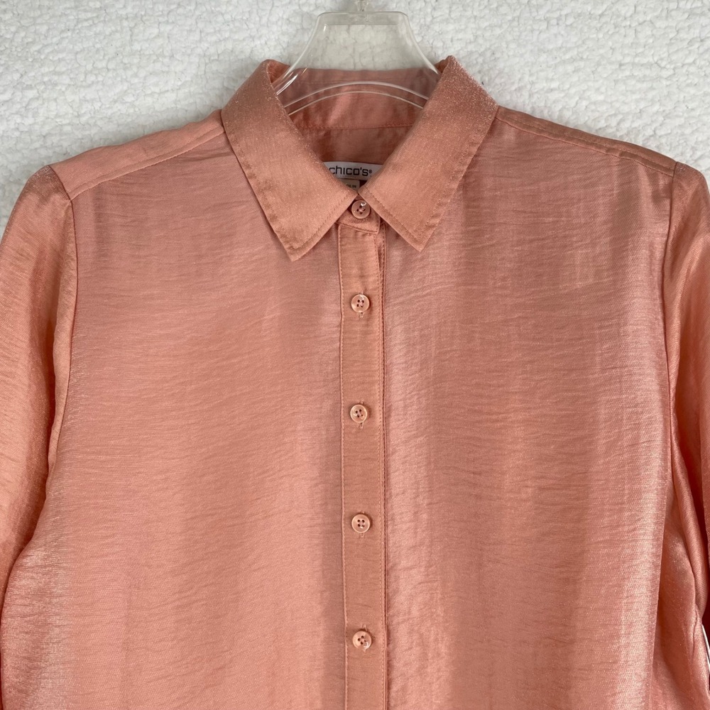 Chicos Womens Salmon Pink Shimmer Lyocell Button Down Shirt Size 0.5‎ / XS US 6